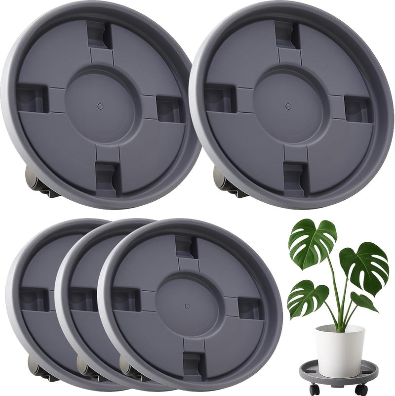 Tulpeed Rolling Plant Stand with Wheels 5 Pack 17.3 Inch Plant Caddy with Wheels Heavy Duty Plant Dolly Roller Base with Wheels Round Flower Pot Rack Holder Planter Trolley Tray, Grey - Image 1